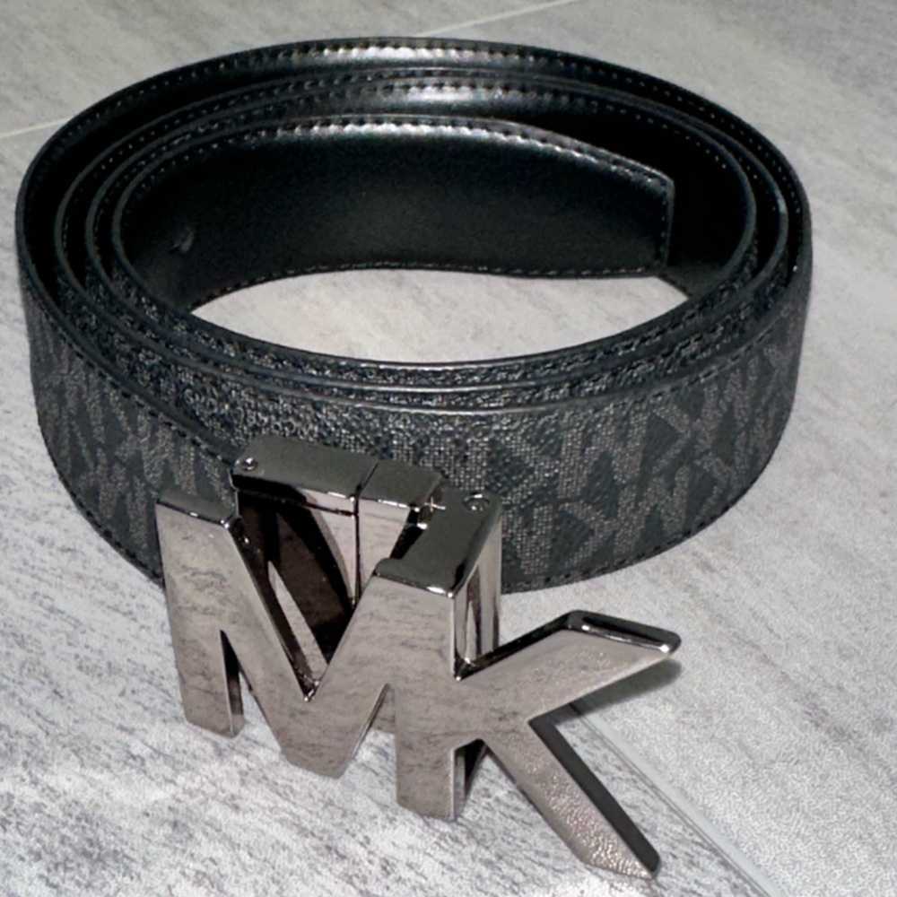 Michael Kors Black Belt with Silver MK Buckle
